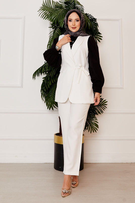 Side Tie Vest Set White
