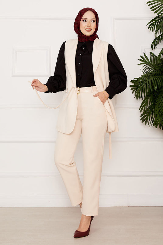 Side Tie Vest Set Cream