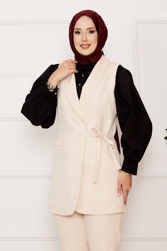 Side Tie Vest Set Cream