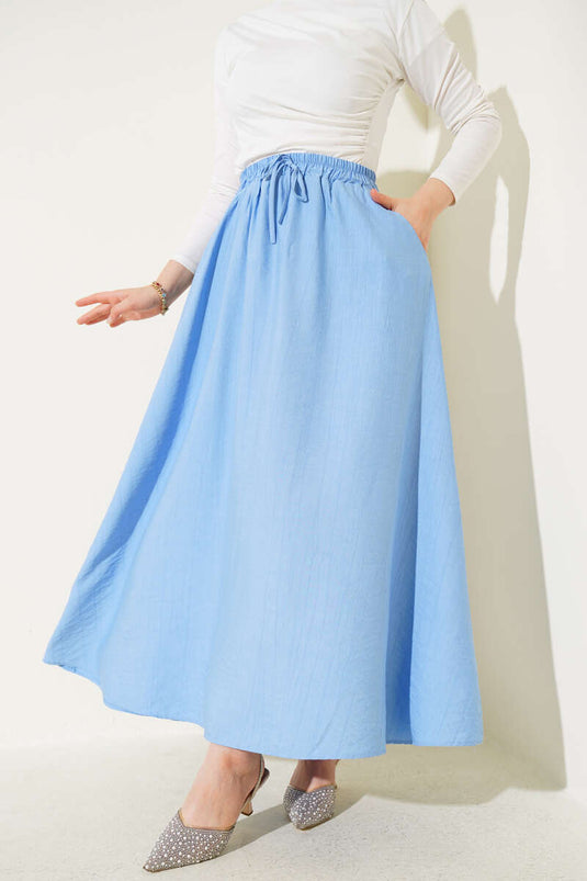 Flared Skirt with Side Pocket Detail Blue