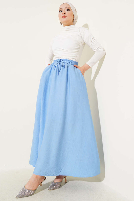 Flared Skirt with Side Pocket Detail Blue