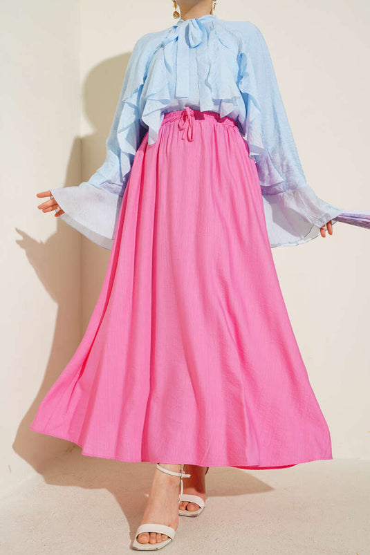 Pink Flared Skirt with Side Pocket Detail