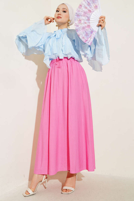 Pink Flared Skirt with Side Pocket Detail