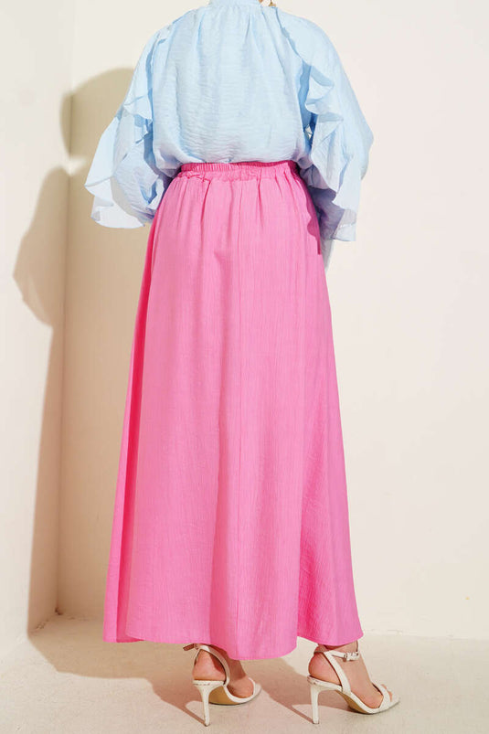 Pink Flared Skirt with Side Pocket Detail