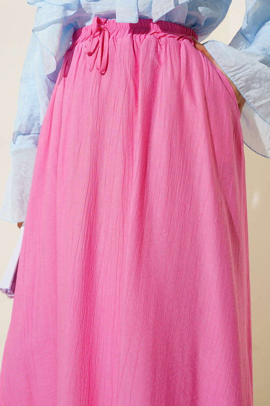 Pink Flared Skirt with Side Pocket Detail