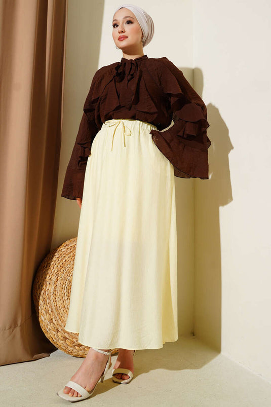 Flared Skirt with Side Pocket Detail Yellow