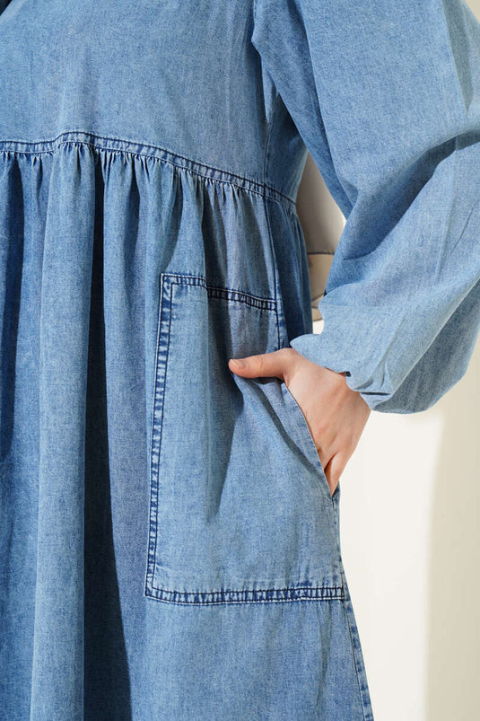 Robe en jean avec poche latérale Bleu denim