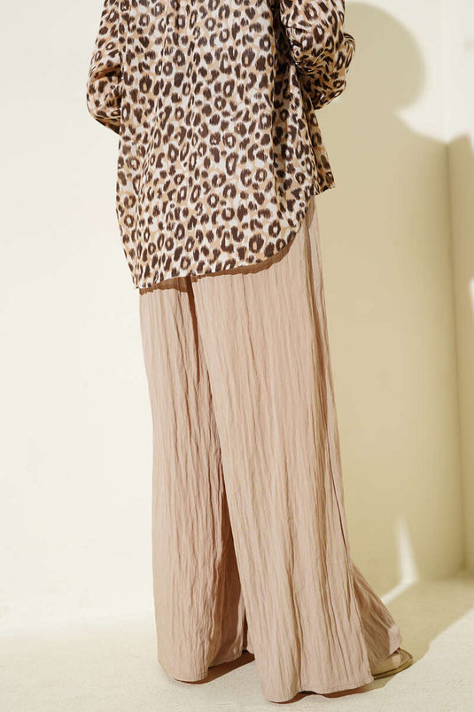 Casual Wrinkled Trousers with Side Pockets Latte