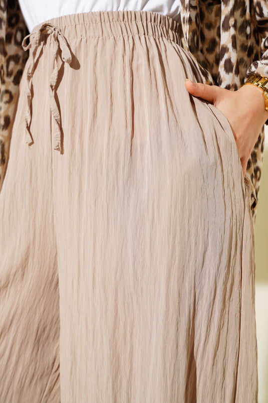 Casual Wrinkled Trousers with Side Pockets Latte