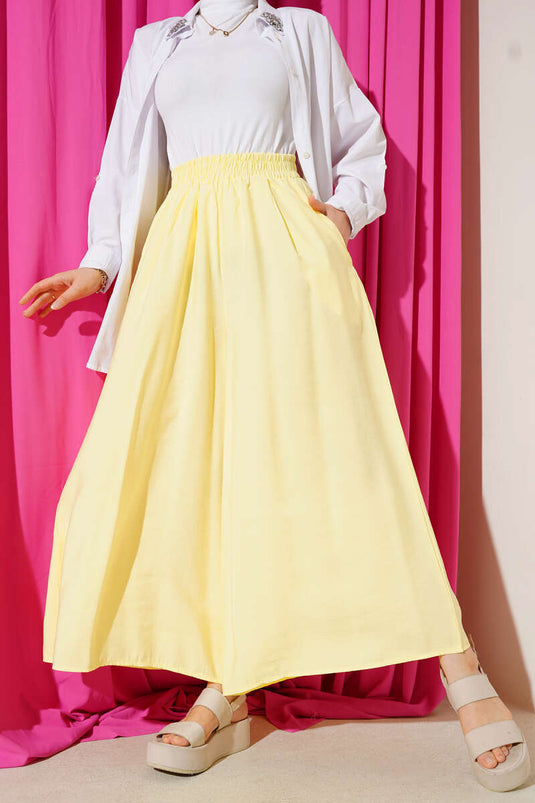 بنطلون تنسل كاجوال مع جيوب جانبية باللون الأصفر