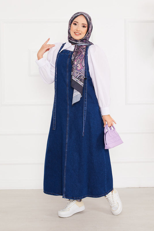 Robe salopette en jean avec poche latérale et hijab bleu foncé