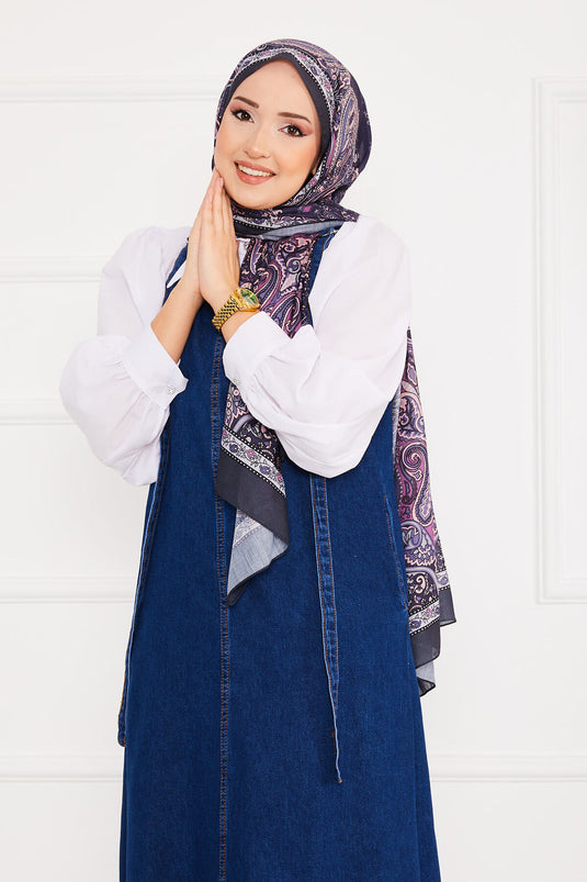 Robe salopette en jean avec poche latérale et hijab bleu foncé