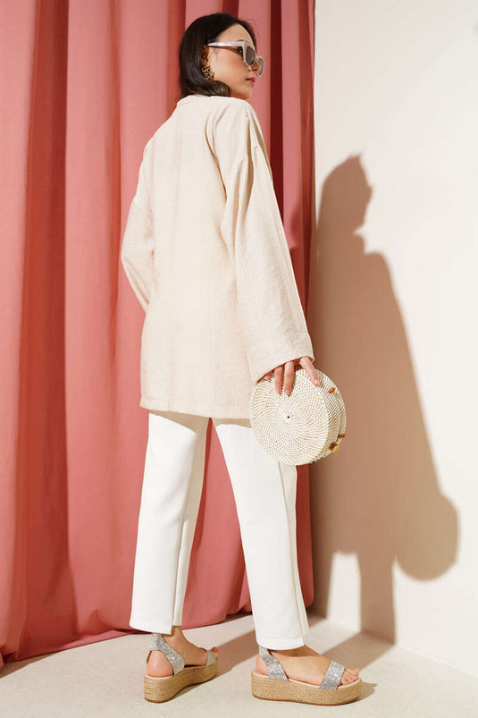 Side Double Rope Tied Kimono Beige