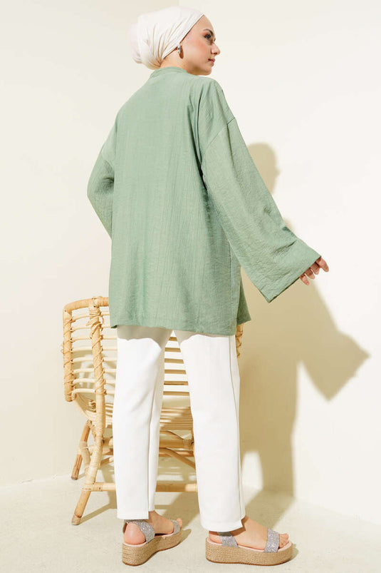 Side Double Rope Tied Kimono Almond Green