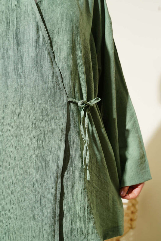 Side Double Rope Tied Kimono Almond Green
