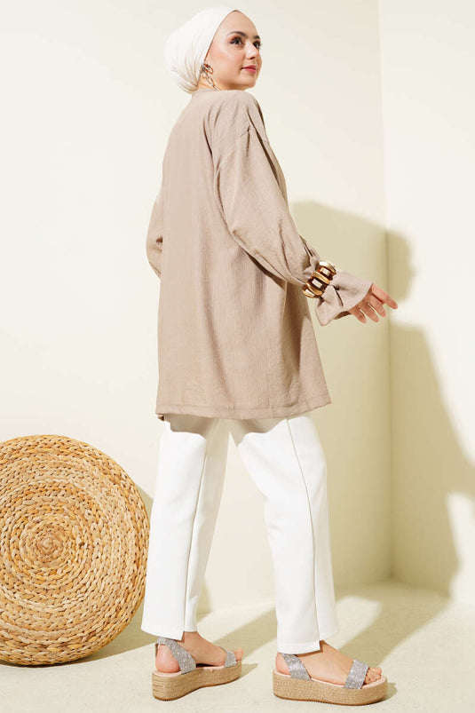 Side Double Rope Tied Kimono Latte