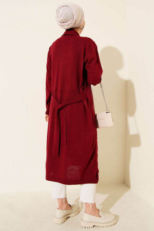 Cardigan Bordo À Nœud Et Panneaux Latéraux