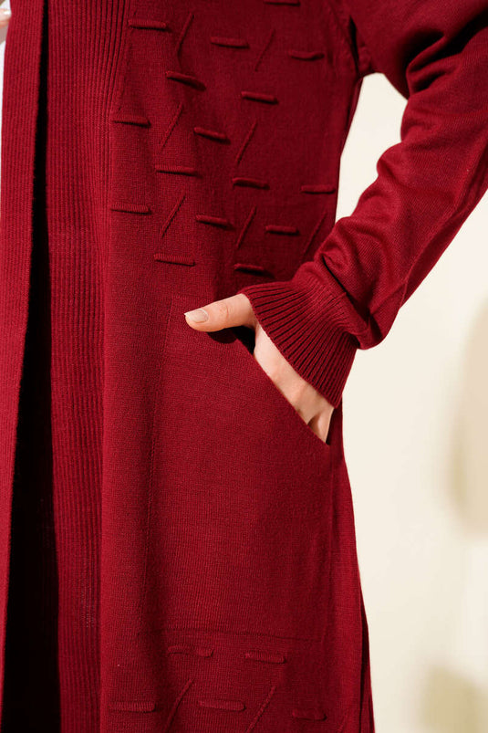 Cardigan Bordo À Nœud Et Panneaux Latéraux