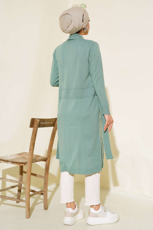 Gilet à lacets et coutures latérales, vert amande