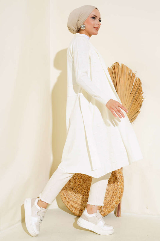 Cardigan con lacci e cucitura laterale Ecru