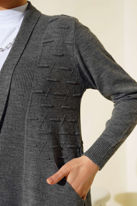 Side-Seamed Lace-Up Cardigan in Smoke