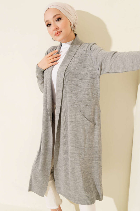 كارديجان رمادي اللون برباط جانبي
