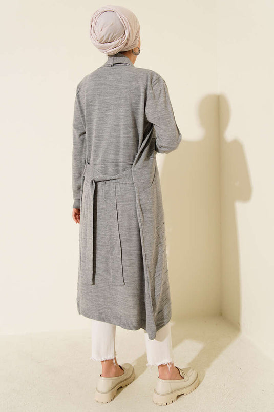 كارديجان رمادي اللون برباط جانبي