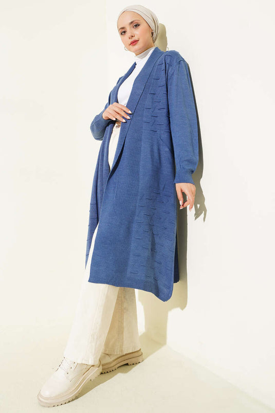 كارديغان برباط جانبي مخيط باللون النيلي