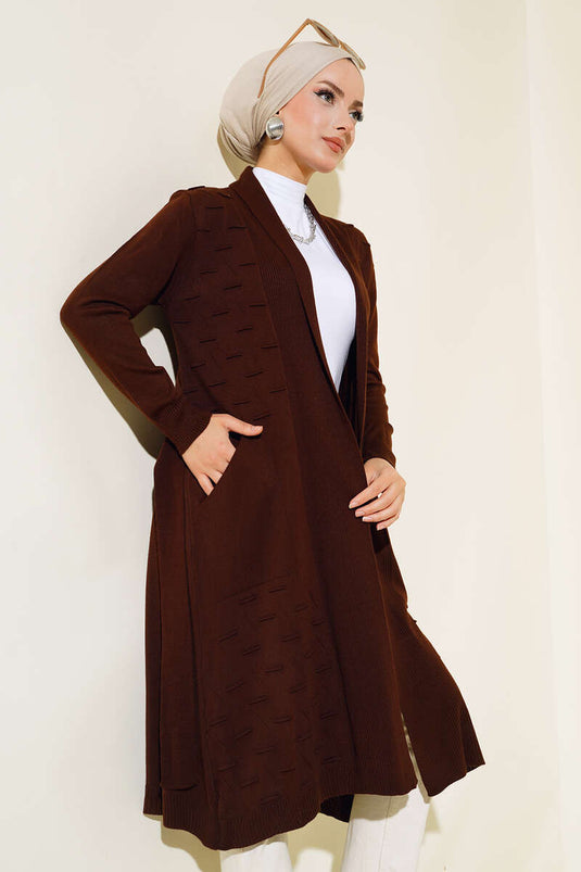 Cardigan con lacci e cuciture laterali, marrone