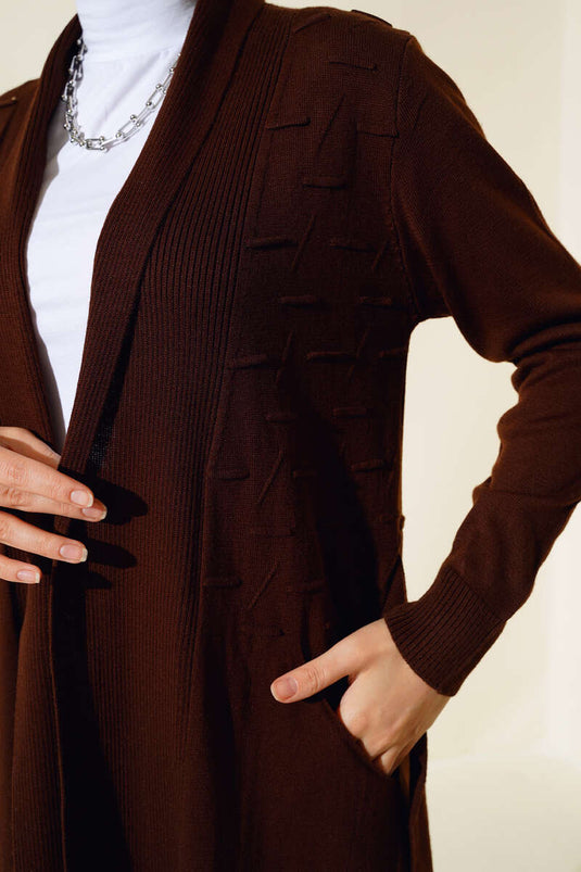 Cardigan con lacci e cuciture laterali, marrone
