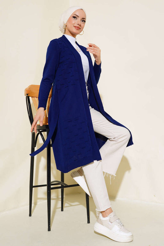 Side-Seamed Lace-Up Cardigan Navy Blue