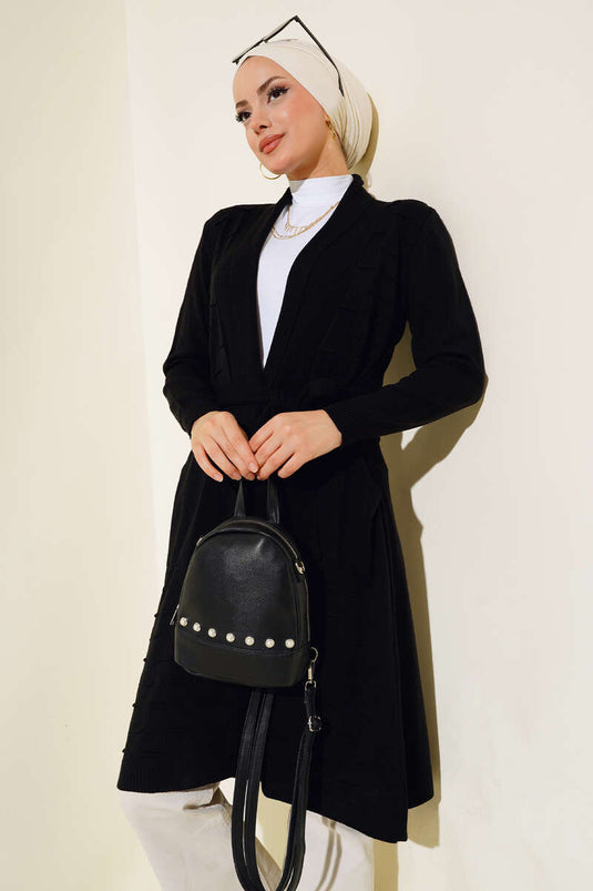 Side-Seam Laced Cardigan Black