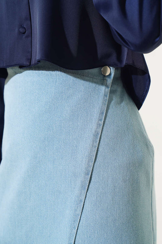 Jupe En Jean Boutonnée Sur Le Côté Bleu Denim