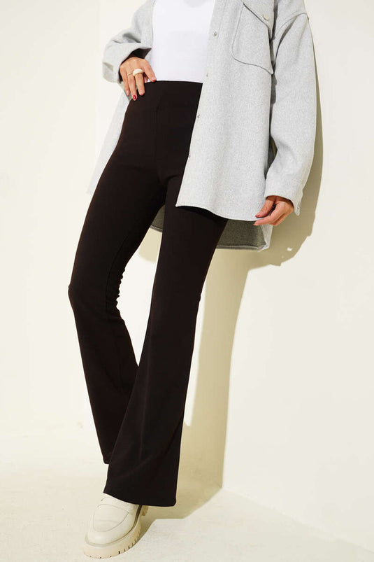 Yandan Fermuarlı İspanyol Paça Kahve Pantolon