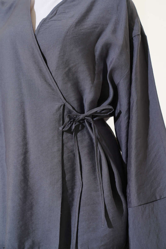 Yandan İp Bağcıklı Kimono İkili Takım Fume