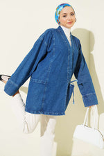 Kimono en jean bleu denim avec cordon latéral