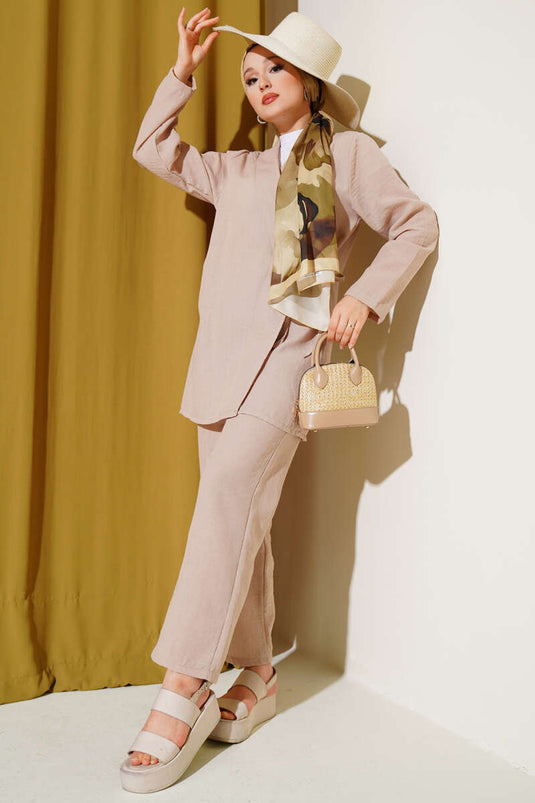 Ensemble basique deux pièces à nouer sur le côté, couleur café au lait