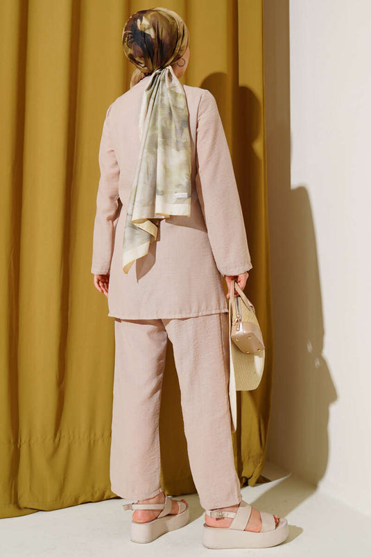 Ensemble basique deux pièces à nouer sur le côté, couleur café au lait