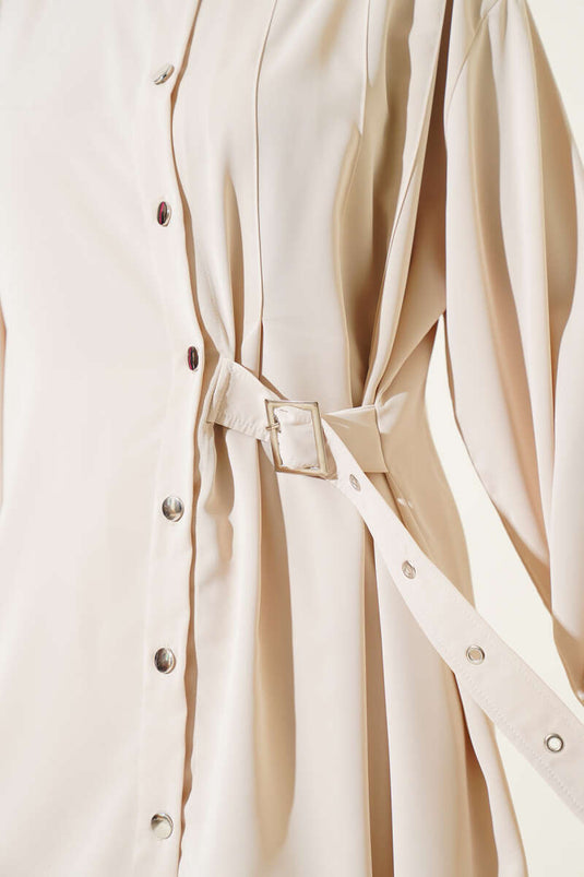 Two-Piece Set with Side Belt Detail, Beige