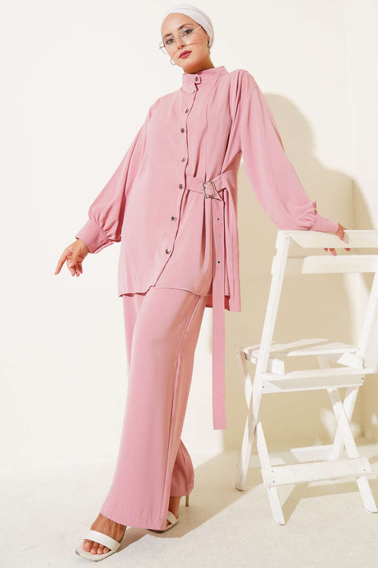 Side Belt Detailed Two Piece Set Powder