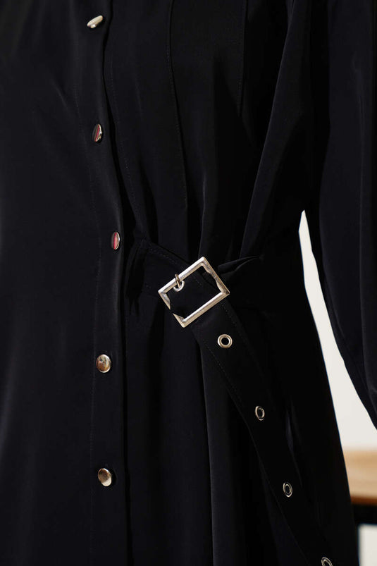 Side Belt Detailed Two Piece Suit Black