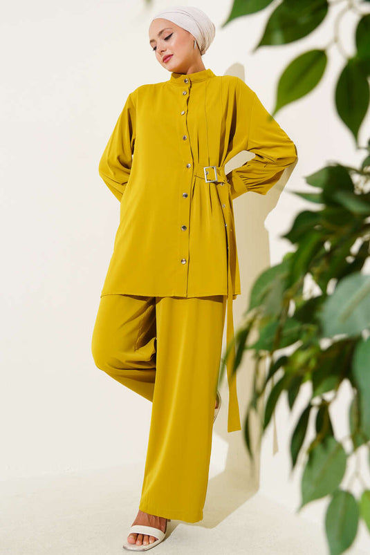 Combinaison deux pièces avec ceinture latérale détaillée vert pétrole