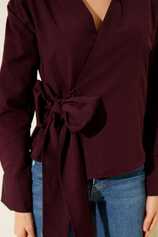 Chemise courte à nouer sur le côté, prune