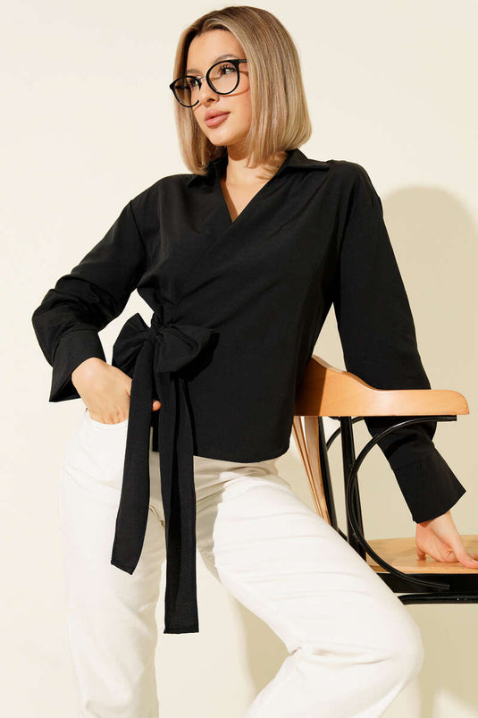 Side-Tie Crop Shirt, Black
