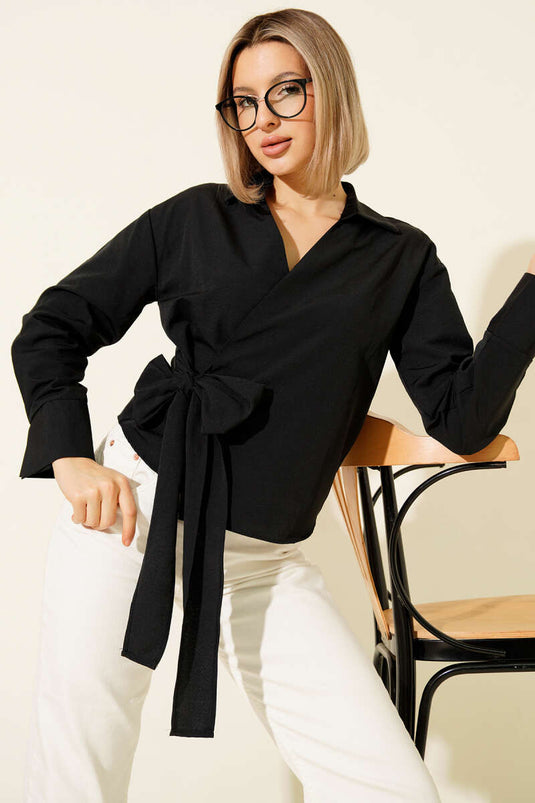 Chemise courte à nouer sur le côté, noire