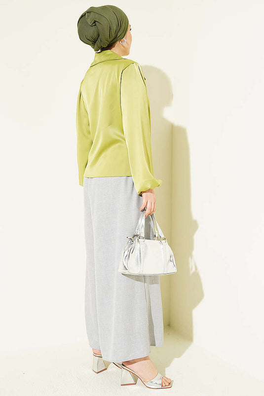 Side-Tie Satin Blouse Pistachio Green