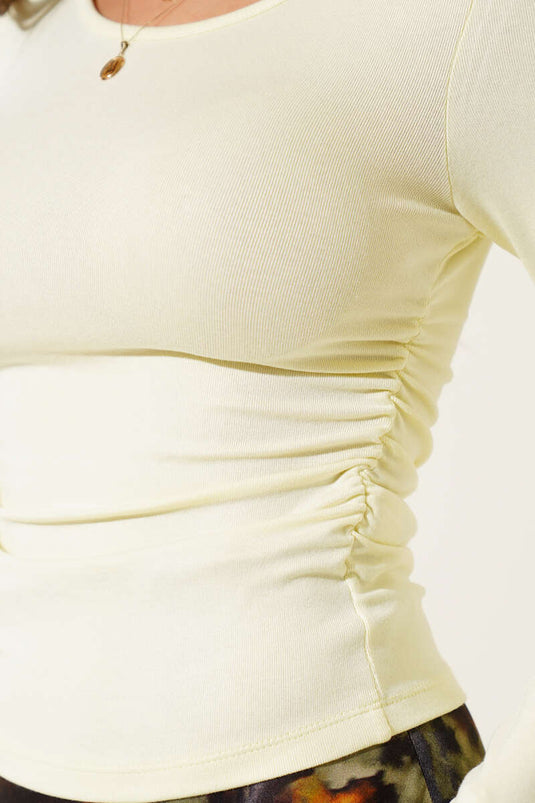 Side Gathered Long Sleeve Bodysuit Yellow