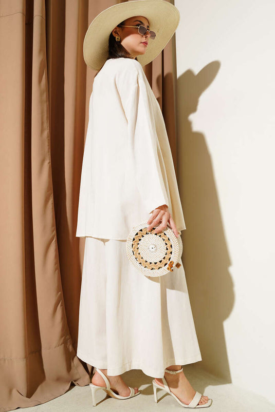 Side Rope Laced Casual Two Piece Set Beige