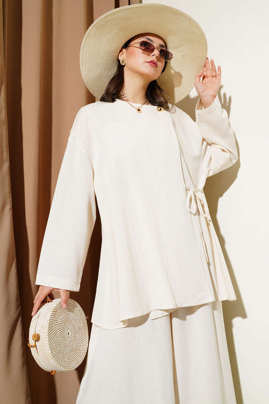 Side Rope Laced Casual Two Piece Set Beige