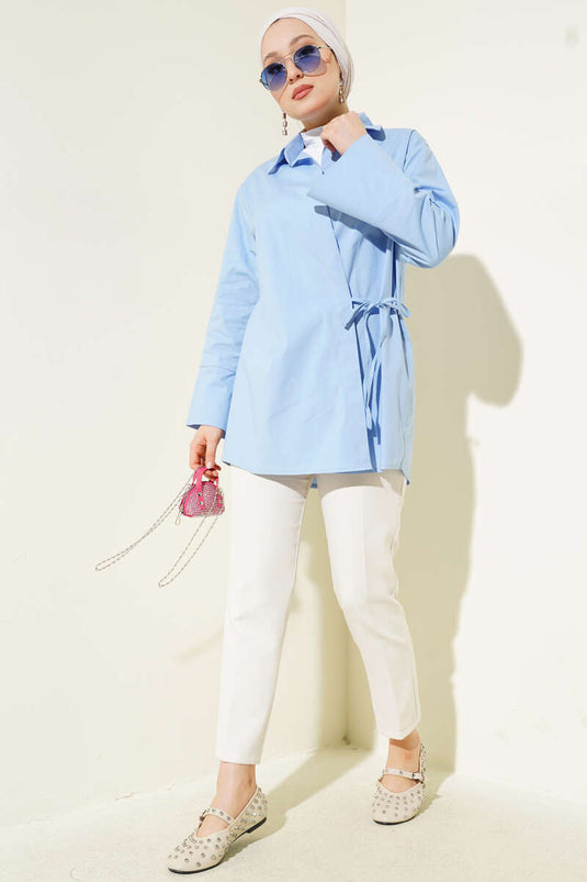 Side Rope Tied Kimono Blue